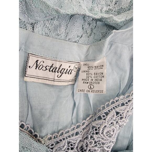 Nostalgia Maxi Dress Sz L Floral Lace Mesh Layered Blue Vintage 90's Cottagecore - Picture 7 of 8